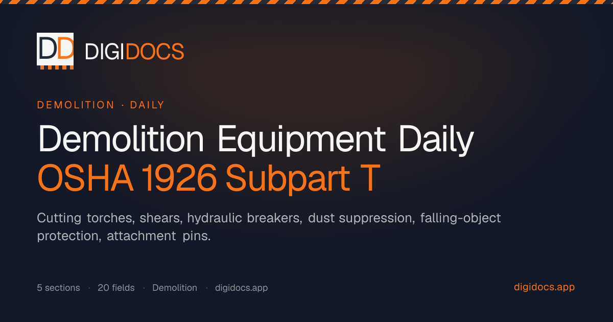 Demolition Equipment Daily Inspection Checklist — Free PDF & App | DigiDocs